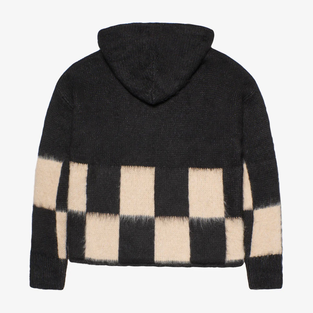 ASKYURSELF BRUSHED CHECKERED KNIT HOODIE