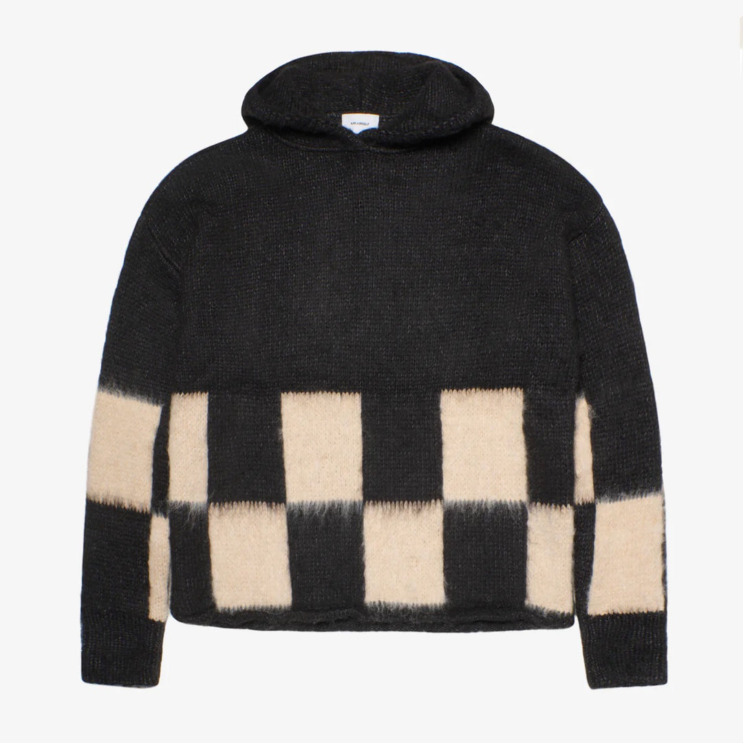 ASKYURSELF BRUSHED CHECKERED KNIT HOODIE