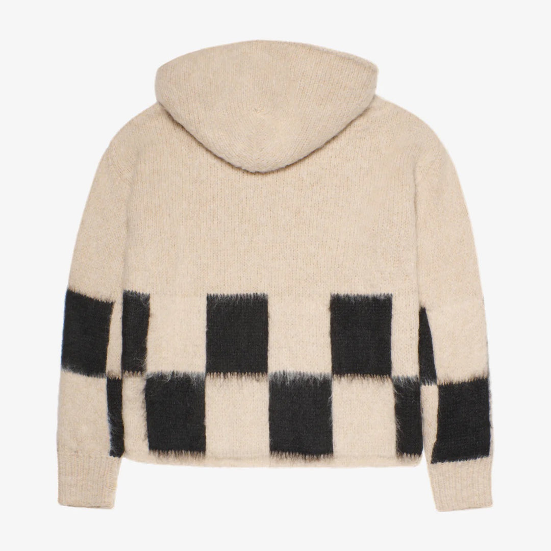 ASKYURSELF BRUSHED CHECKERED KNIT HOODIE