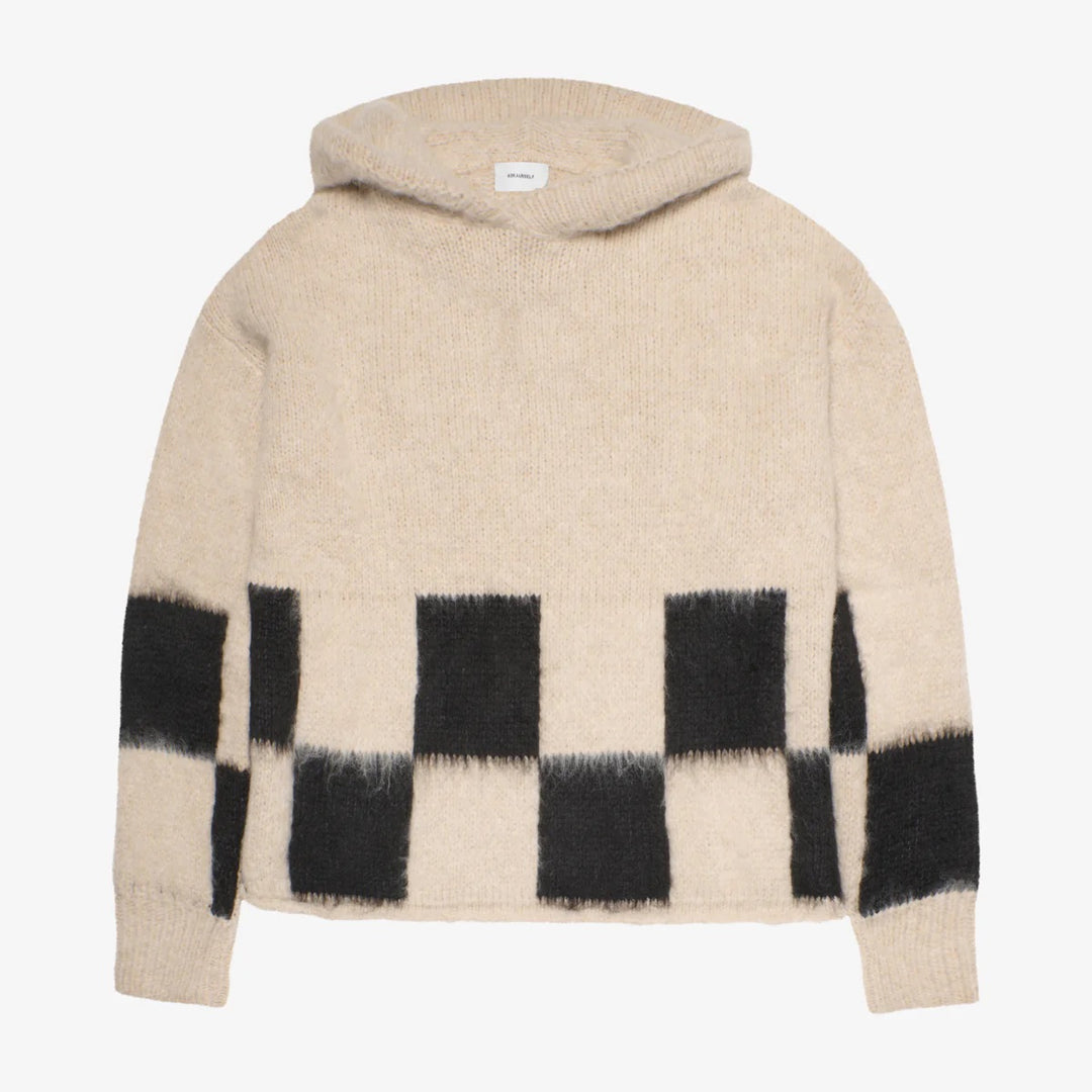 ASKYURSELF BRUSHED CHECKERED KNIT HOODIE